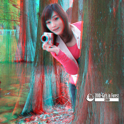 红蓝3d摄影作品集(一)——林中美女