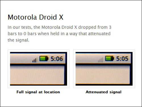 摩托罗拉ME811(Droid X)苹果称摩托罗拉Droid X也存在信号问题